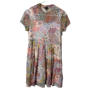 Lily Rose Short Sleeve Peach Pink Multicolor Floral Lined Mesh A-line size M